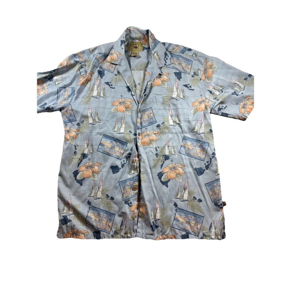 Joe Marlin Sailboat Hawaii Beach Print Shirt Mens LG Vacation Summer Cruise